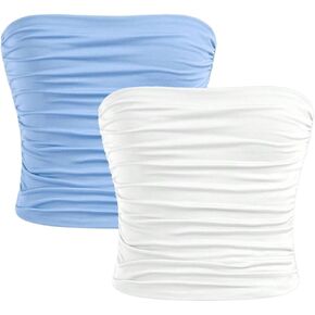 Milumia Girl's 2 Pack Tube Top Ruched Strapless Going Out Basic Bandeau Tops
