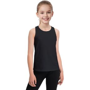 Auranso Girls Tank Tops Cotton Sleeveless Athletic Shirts Racerback Dance Outfit Workout Tops