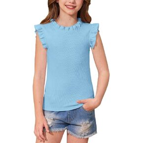 Besserbay Girls Summer Flutter Sleeve متماسكة من طوق القمصان النحيف ناعمًا in Kuwait