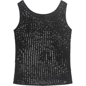 Noomelfish Girls Sequin Tank Tops Sparkly Glitter Dance Sleeveless Shirt (5-12 Years)