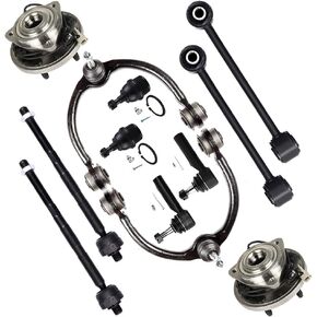 12-PC SET Suspension Kit fit 2005-2010 for Jeep Grand Cherokee for Jeep Commander Front Upper Control Arm and Ball Joint Lower Ball Joint Outer Inner Tie Rod End Sway Bar Link Wheel Hub Bearing
