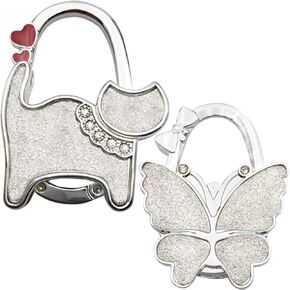 Purse Hook for Table Butterfly and Cat Design Foldable Handbag Hanger Folding Holder(Black)