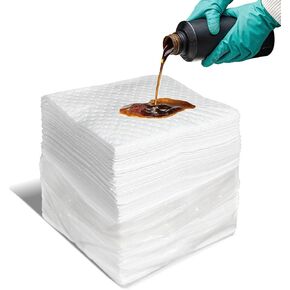 Smaafit Oil Absorbent Pads Heavyweight Dimpled Pad Garage Accessories, Oil-Only Absorbent Mat Pad for Absorbing Protecting Home Garage Basement, 30 Gal Total (100 Pcs, White, 17.5 x13.5 Inch)