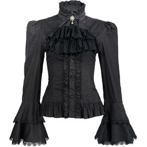 Victorian Blouse Womens Gothic Shirt Vintage Long Sleeve Lotus Ruffle Tops