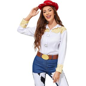 Jessie Cowgirl Costume Shirt Womens Button Down Long Sleeve Casual Shirt