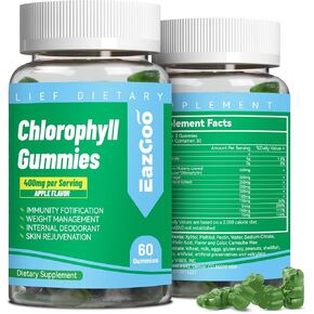 Sugar Free Chlorophyll Gummies, Vitamin B12 Zinc - Natural Deodorant*, Supports Healthy Skin & Body Detox*, Immune & Digestion Support, Chewable Chlorophyll Supplement for Women - 60 Count