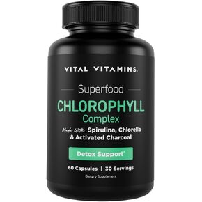 Vital Vitamins Chlorophyll Pills - Body Deodorizing Supplement - Made with Spirulina, Chlorella, Organic Parsley, Mint, & Activated Charcoal - Defeat Odor Naturally - for Women & Men - 60 Capsules