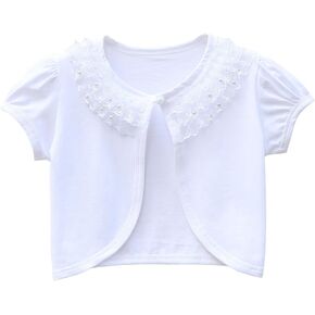 Little Girls Bolero Jackets Lace Patchwork Pearl Shrug Cardigan Tops