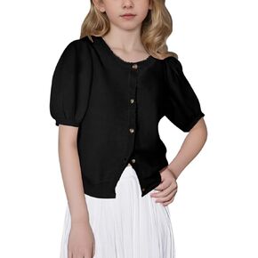 BeautyNee Girls Short Sleeve Cardigan with Button Loose Kids Sweaters Knit Shrug Cardigan Sweater Tops