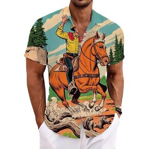 Cowboy Shirts for Men Western Shirts Mens Rodeo Bowling Outfit Country Tshirt Summer Short Sleeve Graphic T-Shirts