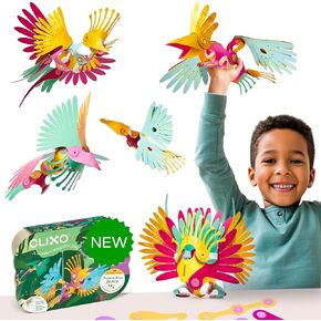 Clixo Tropical Birds Pack - Magnetic STEAM Building Toy Set with Custom Wing-Flapping Mechanism for Creative Play, Ages 4+