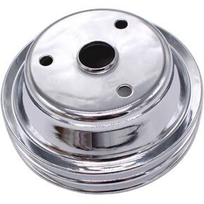 1 PC SHLPDFM Crankshaft Pulley Chrome Polished Silver Steel Double-Groove LWP Long Water Pump Compatible with Small Block Chevy SBC 262 265 267 283 302 305 307 327 350 400