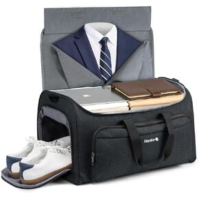 Hanke Carry on Garment Bags for Travel,Convertible Duffle Bag Luggage Bag Weekend Bag with Shoe Compartment,2 in 1 Hanging Suitcase Suit Bag for Men Women,Black