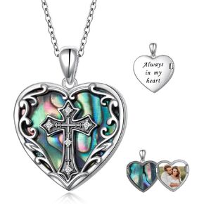 Heart Tree of Life/Sunflower/Butterfly Locket Necklace That Holds Pictures 925 Sterling Silver Abalone Shell Locket Necklace Jewelry Gifts for Women