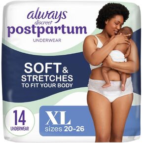 Always Discreet Postpartum and Adult Incontinence Underwear for Women, Size XL, Maximum Protection, 14 CT