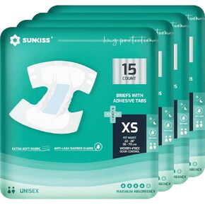 SUNKISS TrustPlus Adult Diapers with Maximum Absorbency, Unisex Disposable Incontinence Briefs with Tabs for Men and Women, Odor Control, Small/Medium, 15 Count