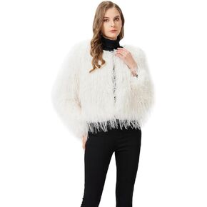 GRAN ORIENTE Women Winter Warm Shaggy Faux Fur Coat,Fluffy Fleece Open Front Long Sleeve Jacket Outerwear with Pockets