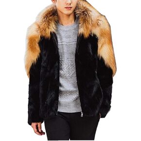 Faux Fox Fur Mink Coat Winter Warm Jacket Long Sleeve for Men Oversize Parka Outerwear With Hood