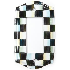 MACKENZIE-CHILDS Enamel Switch Plate, Light-Switch Cover, Double Rocker, Brown-and-White Mocha Check in Saudi Arabia