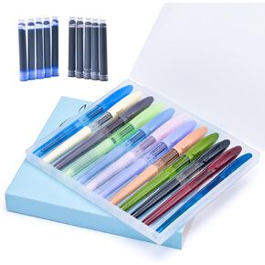 12 PCS Jinhao Mako Disposible Fountain Pen Extra Fine Nib Diversity Color Shark Pen Case Set with Refillable Converters