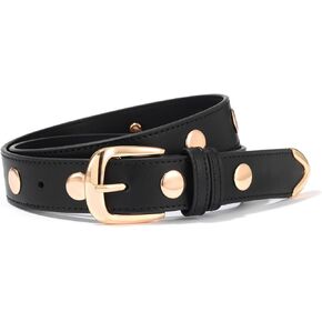 Studded Belt for Womens Leather Belts for Jeans Dress Thin Ladies Punk Gothic Waist Belt Vintage