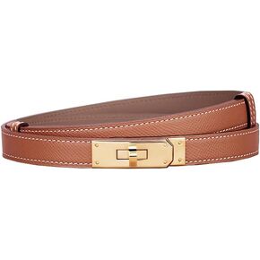 Cmonie Women's Skinny Leather Belt with Adjustable Turn-Lock Buckle For Dresses Womens Solid Color Alloy Turn Lock
