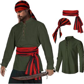 Mens Pirate 3 Pcs Costume Set Renaissance Pirate Shirt Medieval Costume Viking