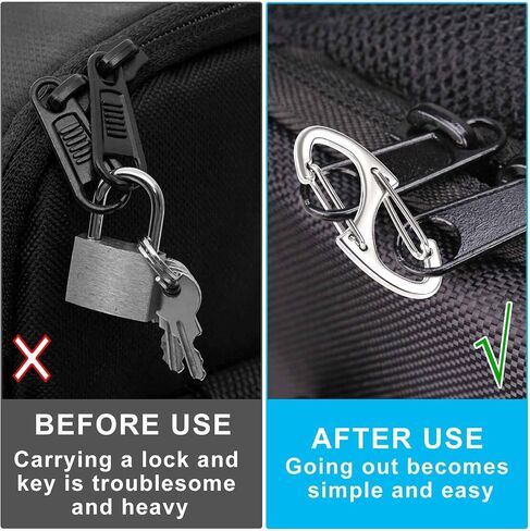 8pcs Zipper Anti Theft Locks, S Dual Opening Spring Carabiner for Backpacks, Zinc Alloy Zipper Pller Replacement for Camping Hiking Fishing Traveling- Black & Silver in Saudi Arabia
