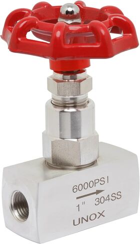 Unox 1/2" Stainless Steel 304 Needle Valve for Liquid and Gas Needle Flow Control Valve, 6000 PSI, Durable Industrial Valve for Oil, Gas and Chemicals, Power Plants, HVAC in Kuwait