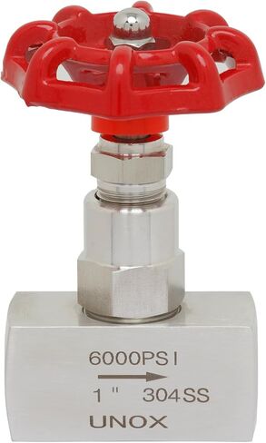 Unox 1/2" Stainless Steel 304 Needle Valve for Liquid and Gas Needle Flow Control Valve, 6000 PSI, Durable Industrial Valve for Oil, Gas and Chemicals, Power Plants, HVAC in Kuwait
