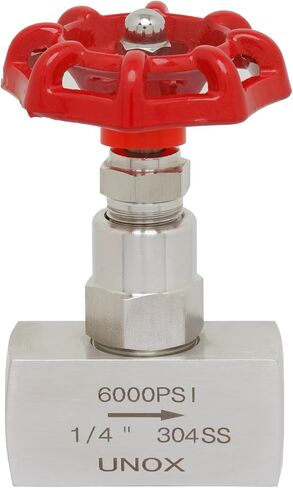 Unox 1/2" Stainless Steel 304 Needle Valve for Liquid and Gas Needle Flow Control Valve, 6000 PSI, Durable Industrial Valve for Oil, Gas and Chemicals, Power Plants, HVAC in Kuwait