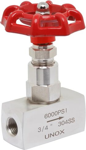 Unox 1/2" Stainless Steel 304 Needle Valve for Liquid and Gas Needle Flow Control Valve, 6000 PSI, Durable Industrial Valve for Oil, Gas and Chemicals, Power Plants, HVAC in Kuwait