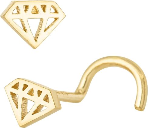 20G Solid 14K Yellow Gold Diamond Icon Nose Stud, Diamond Shape Nose Ring L-Bend, Ball-end, Nose Screw Stud, Unisex Nose Ring in Saudi Arabia