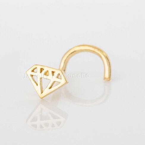 20G Solid 14K Yellow Gold Diamond Icon Nose Stud, Diamond Shape Nose Ring L-Bend, Ball-end, Nose Screw Stud, Unisex Nose Ring in Saudi Arabia