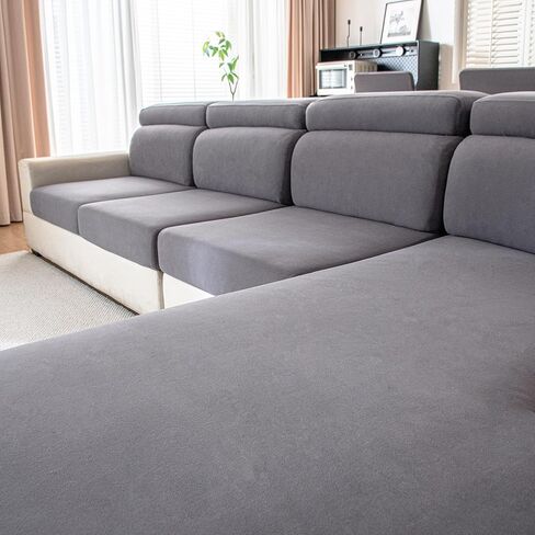 أغطية وسائد الأريكة أغطية وسائد أريكة من نسيج Dralon أكثر سمكًا ونعومة، أغطية مقاعد أريكة كبيرة قابلة للتمدد للغاية أغطية أريكة للأريكة المقسمة (3 قطع، رمادي) in Kuwait