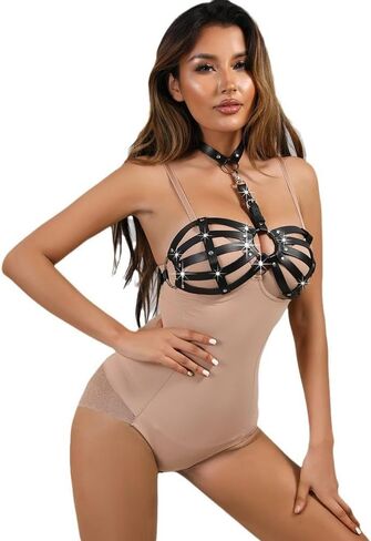 Women’s Sexy Leather Lingerie Accessories - Adjustable Sheer Corset -Perfect for SM Play in Kuwait