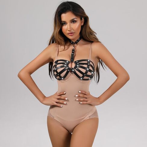 Women’s Sexy Leather Lingerie Accessories - Adjustable Sheer Corset -Perfect for SM Play in Kuwait