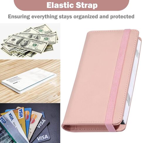 HOTCOOL Checkbook Cover with Elastic Band - Premium Leather Clear PVC Divider Durable, Compact, and Multi-Functional Holder Wallet Case for Man and Woman, Glitter Rose in Saudi Arabia