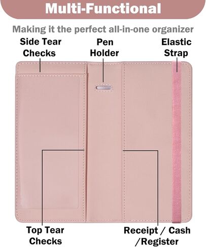 HOTCOOL Checkbook Cover with Elastic Band - Premium Leather Clear PVC Divider Durable, Compact, and Multi-Functional Holder Wallet Case for Man and Woman, Glitter Rose in Saudi Arabia