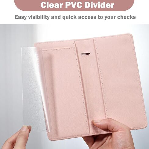HOTCOOL Checkbook Cover with Elastic Band - Premium Leather Clear PVC Divider Durable, Compact, and Multi-Functional Holder Wallet Case for Man and Woman, Glitter Rose in Saudi Arabia