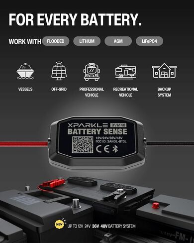 شاشة بطارية Bluetooth 12V 24V - 36V 48V RV شاشة بطارية مع الشحن ، واختبار نظام التحريك وإنذار - اختبار بطارية السيارات مع مستشعر مؤقت للشاحنات والسيارات والدراجات النارية والقوارب in Saudi Arabia