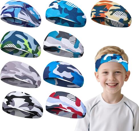 9 Pcs Sweatbands for Kids Boys Sports Headbands Athletic Headbands Breathable Kids Sweatbands Elastic Headband for Sports Running Football Basketball in Saudi Arabia
