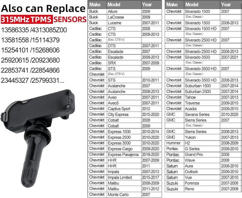 13598771 315MHz Preprogrammed Tire Sensor Compatible with Chevy GMC &Other GM Vehicles- Silverado Tahoe Sierra Yukon Escalade, Snap-in Tire Pressure Monitoring System (TPMS) Sensor Rubber Valve Stem in Saudi Arabia