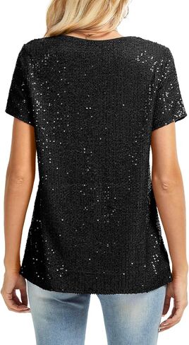 Mintlimit Womens Full Equin Tops Glitter Party Shirt Shirt Sleeve Parkle Blouses v-neck roject summer Shimmer Tunic Turts in Kuwait
