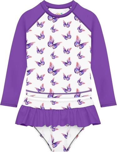 Girls Swimsuit 2-Piece Bathing Suit UPF 50+ Girls' Swimwear Toddler Kids Swim Suits Rash Guard Long Sleeve 2T-12Y in Saudi Arabia