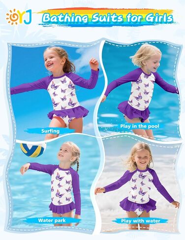 Girls Swimsuit 2-Piece Bathing Suit UPF 50+ Girls' Swimwear Toddler Kids Swim Suits Rash Guard Long Sleeve 2T-12Y in Saudi Arabia