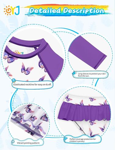 Girls Swimsuit 2-Piece Bathing Suit UPF 50+ Girls' Swimwear Toddler Kids Swim Suits Rash Guard Long Sleeve 2T-12Y in Saudi Arabia