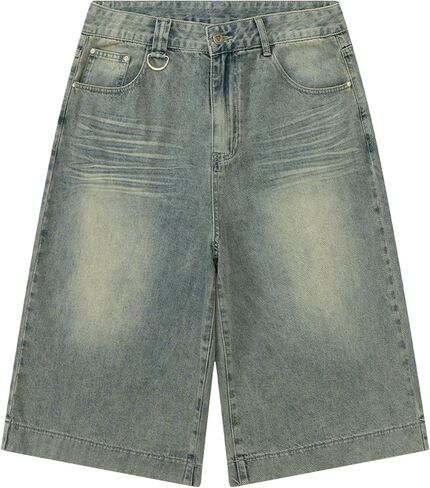 Aelfric Eden Denim Shorts Mens Solid Washed Longline Jorts Baggy Jorts Casual Streetwear Y2K Jean Shorts in Saudi Arabia