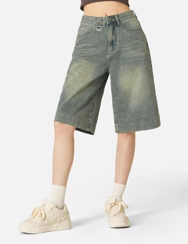Aelfric Eden Denim Shorts Mens Solid Washed Longline Jorts Baggy Jorts Casual Streetwear Y2K Jean Shorts in Saudi Arabia