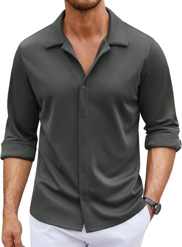COOFANDY Men's Long Sleeve Button Down Wrinkle Free Shirt Casual Untucked Stretch Dress Shirts in Saudi Arabia
